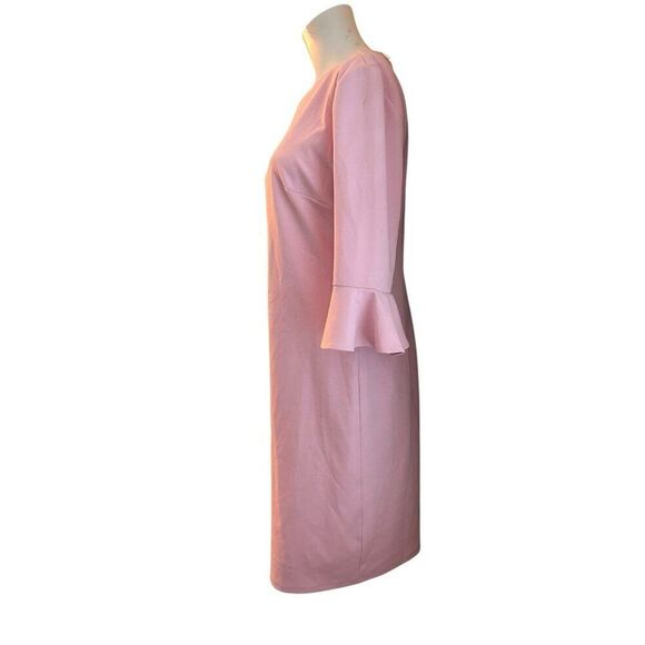Kasper Size 6 Pink Knit Ruffle Sleeves Sheath Dress Business Casual MSRP, $89 - Picture 3 of 6